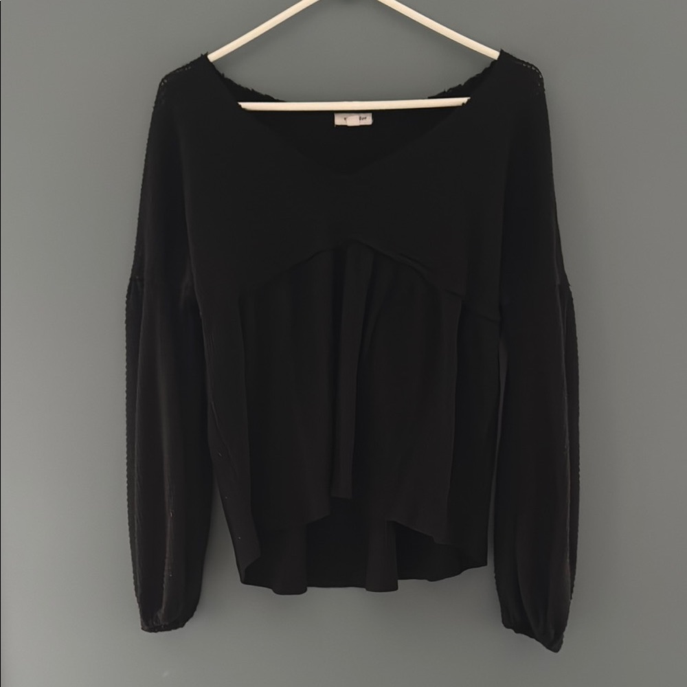 Black waffle knit top
